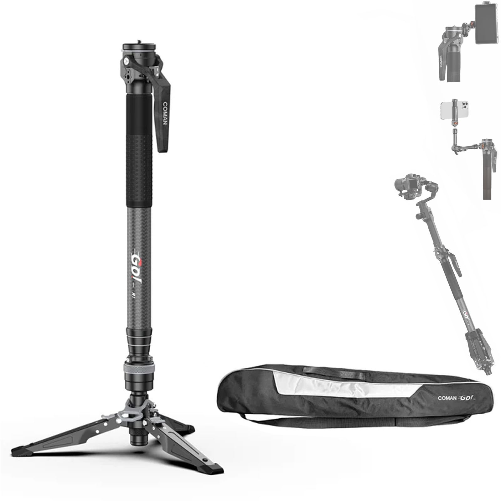 Amazon | COMAN M1一脚 カメラ 最大荷重（44lb/20Kg）カーボン いっ